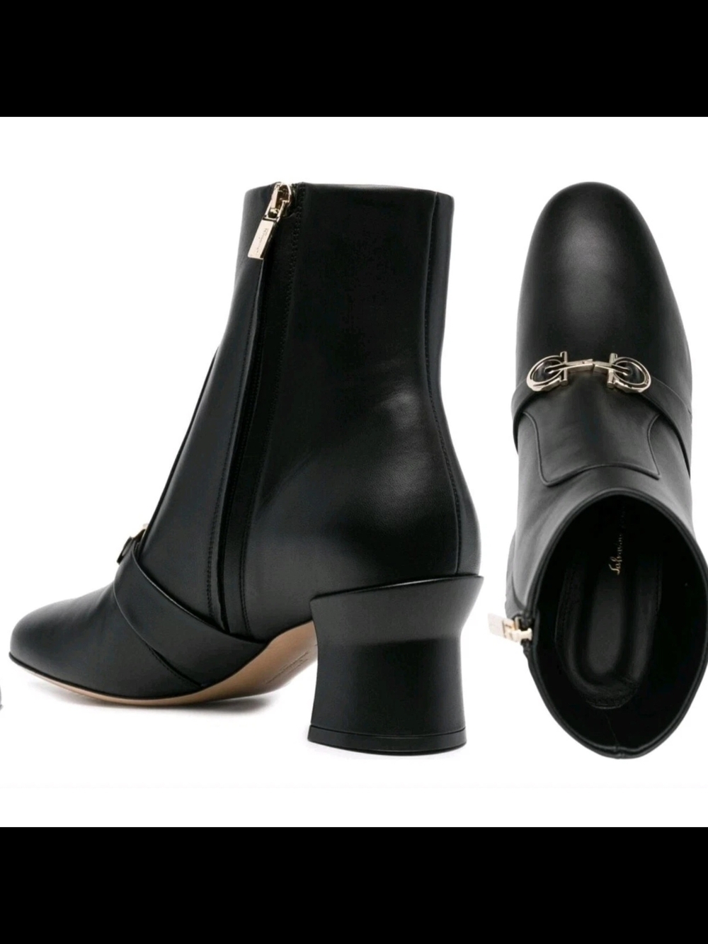 Ferragamo Orietta Black Leather Boot Gancini Ankle Metal Logo Size 9.5C NWB